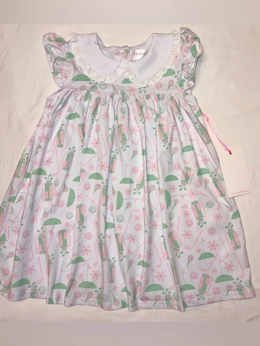 Cecil and Lou pink and green Golf Print Themed knit dress sz 3T NWT